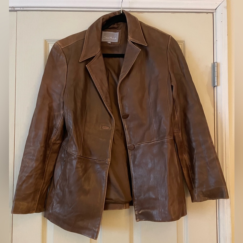Juliet Michelle Chocolate Brown Leather Jacket 90s grunge